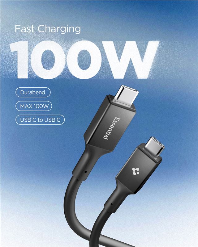 Cablu Spigen Essential USB C la USB C 100W, 2m, negru (iPhone 17 Pro Max, ACA09460) by www.silkase.ro